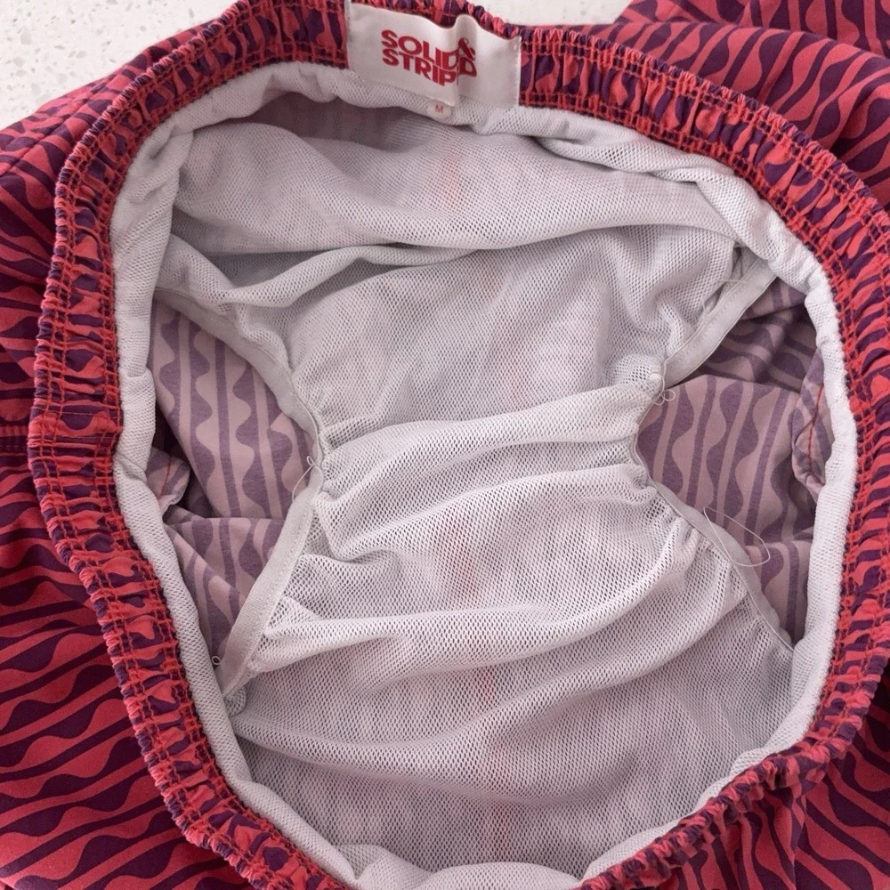 Solid & Striped Swim Trunks Mens Medium Red Geometric Drawstring Board Shorts